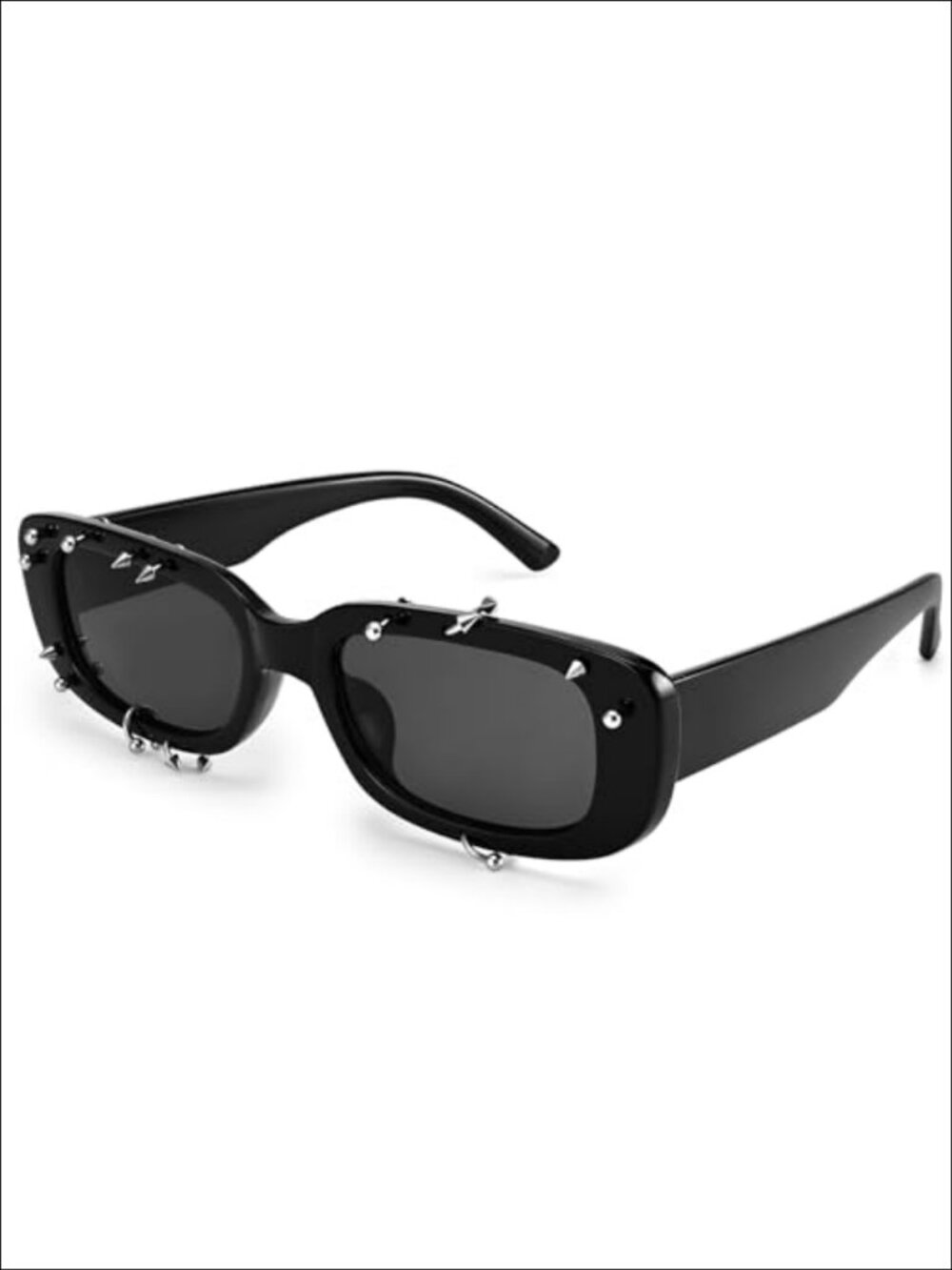 Studded Rectangle Sunglasses UV400 Full-Frame Shield Punk Y2K